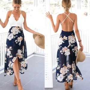 Backless Lace High-Low Floral Summer Dress